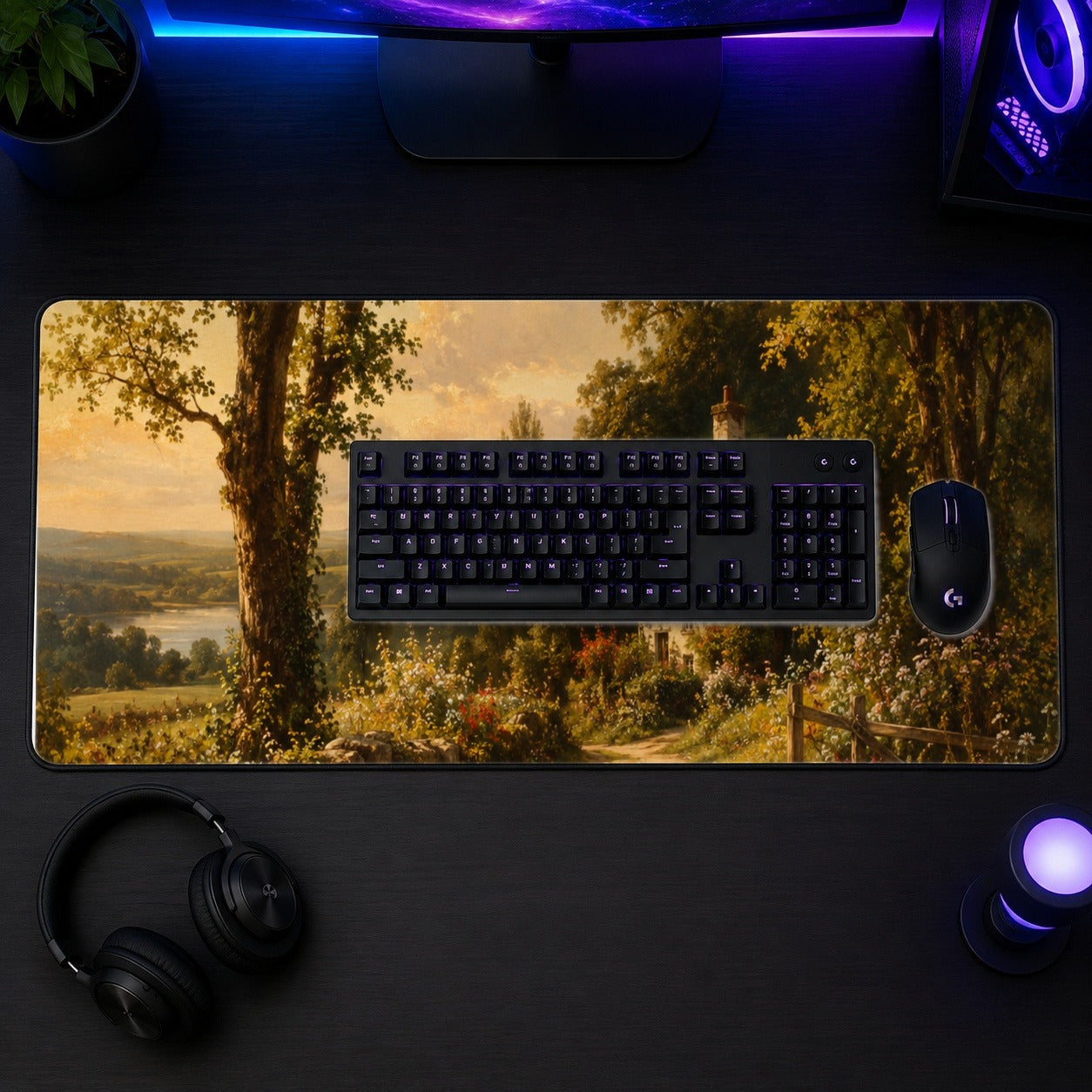 #pl[31.5x11.8 Inch (80x30cm)|Multicolor] Cottage Countryside Desk Mat 31.5x11.8 Inch, Golden Rural Landscape