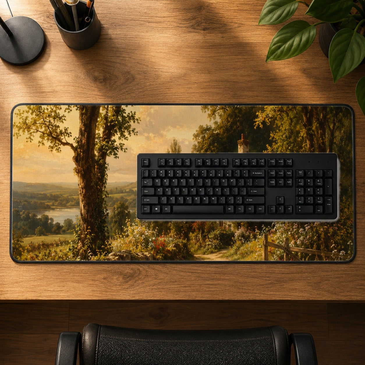#pl[31.5x11.8 Inch (80x30cm)|Multicolor] Cottage Countryside Desk Mat 31.5x11.8 Inch, Golden Rural Landscape