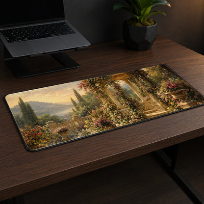 #pl[31.5x11.8 Inch (80x30cm)|Multicolor] Rose Garden Gazebo Desk Mat 31.5x11.8 Inch, Lakeside Floral Scene
