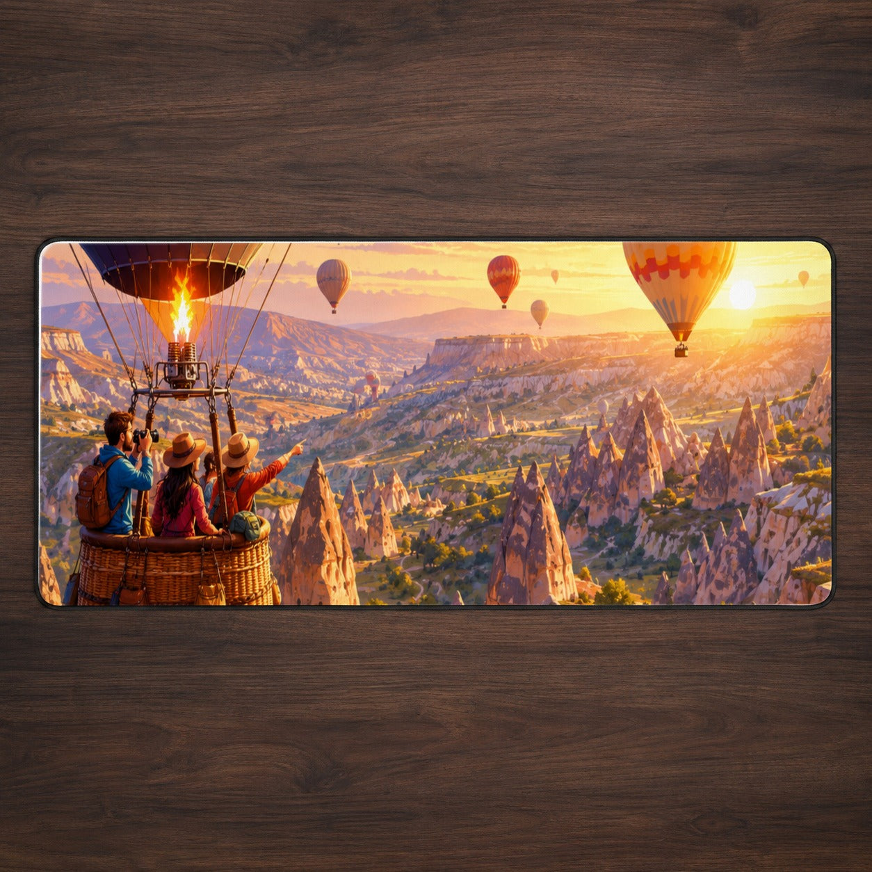 Hot Air Balloon Desk Mat 31.5x11.8 Inch, Canyon Sunrise Adventure