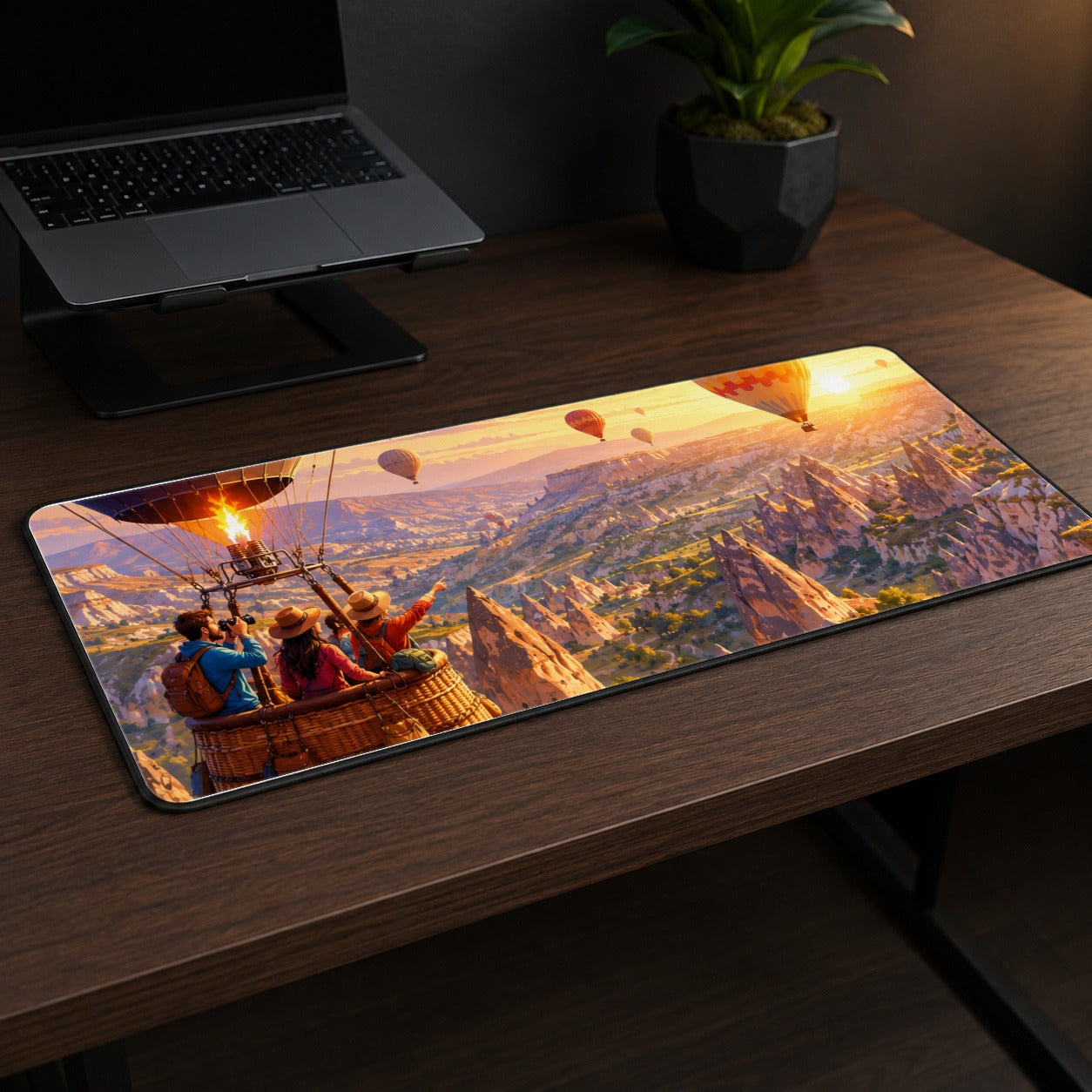 #pl[31.5x11.8 Inch (80x30cm)|Multicolor] Hot Air Balloon Desk Mat 31.5x11.8 Inch, Canyon Sunrise Adventure