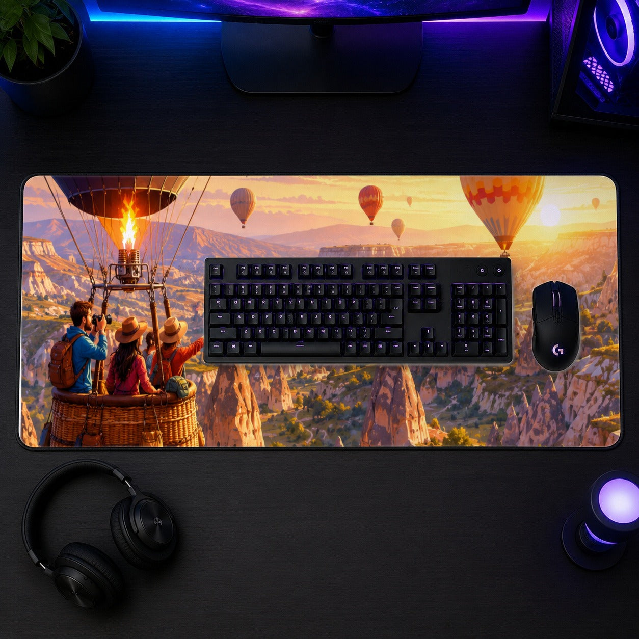 #pl[31.5x11.8 Inch (80x30cm)|Multicolor] Hot Air Balloon Desk Mat 31.5x11.8 Inch, Canyon Sunrise Adventure
