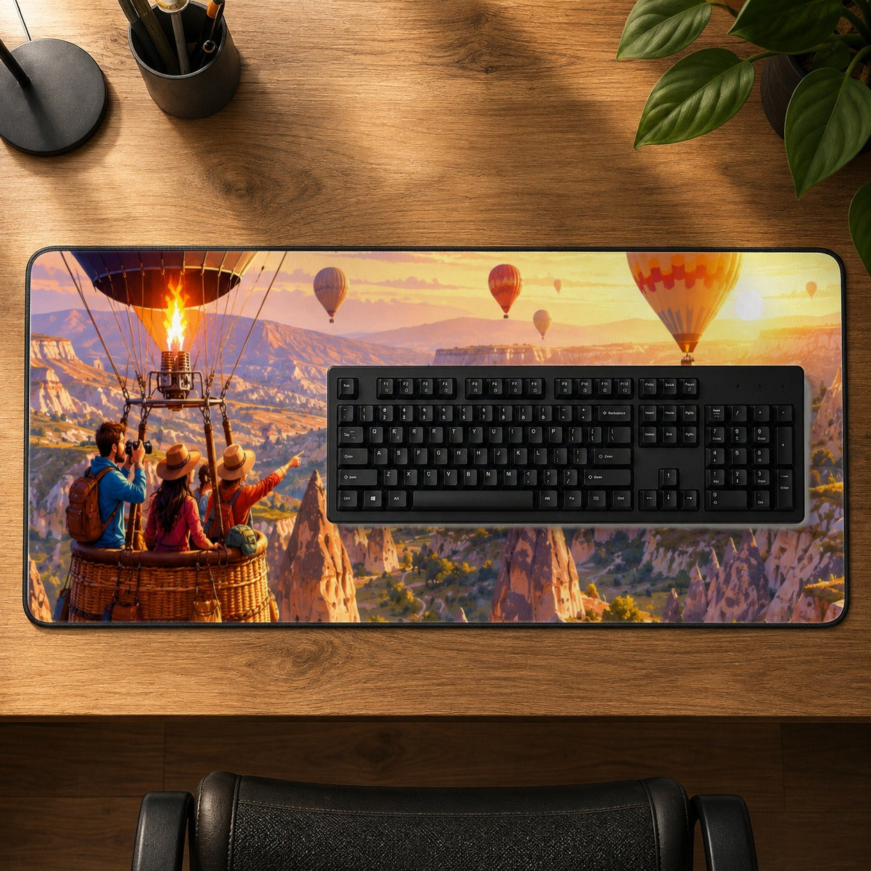 #pl[31.5x11.8 Inch (80x30cm)|Multicolor] Hot Air Balloon Desk Mat 31.5x11.8 Inch, Canyon Sunrise Adventure