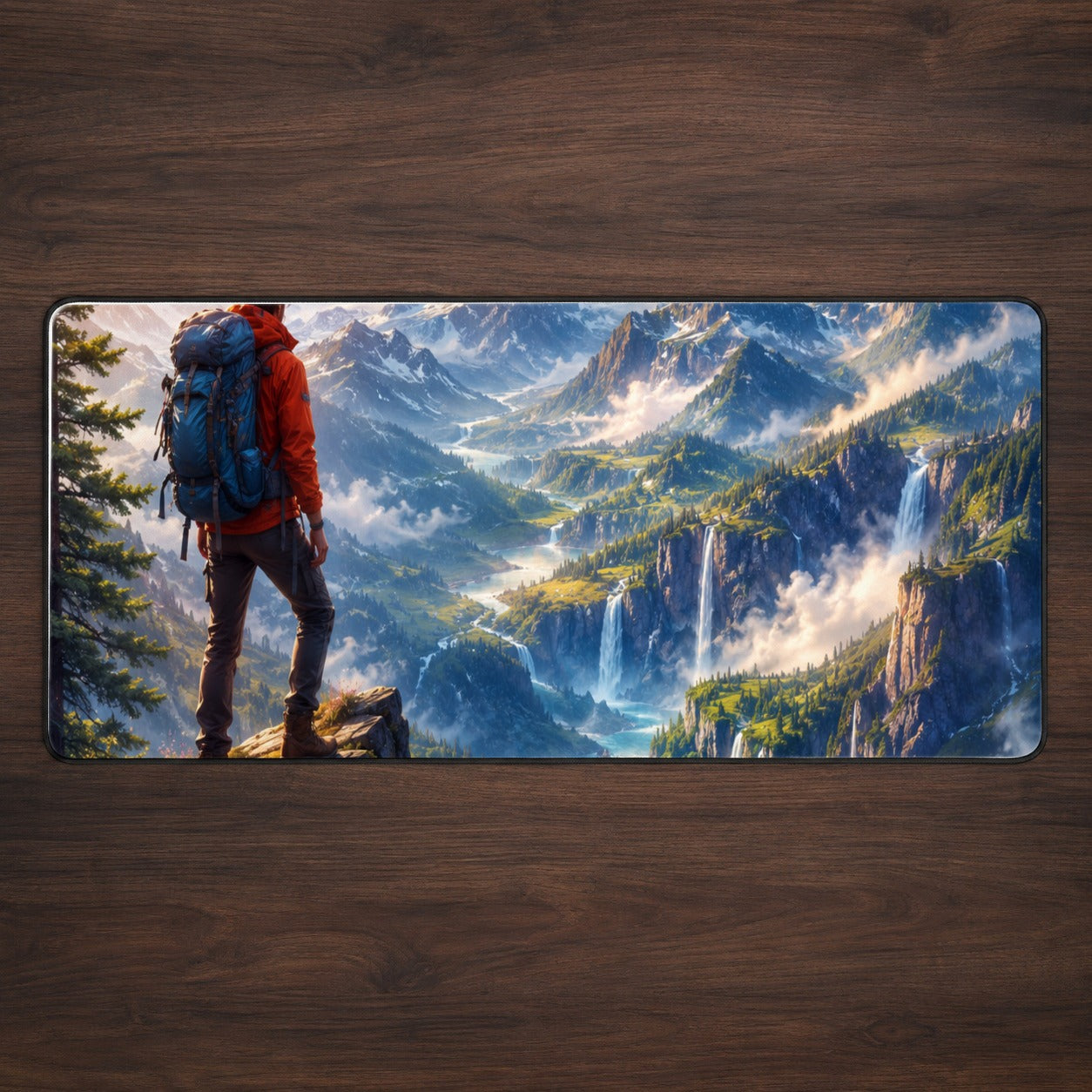 Mountain Hiker Desk Mat 31.5x11.8 Inch, Alpine Valley Adventure