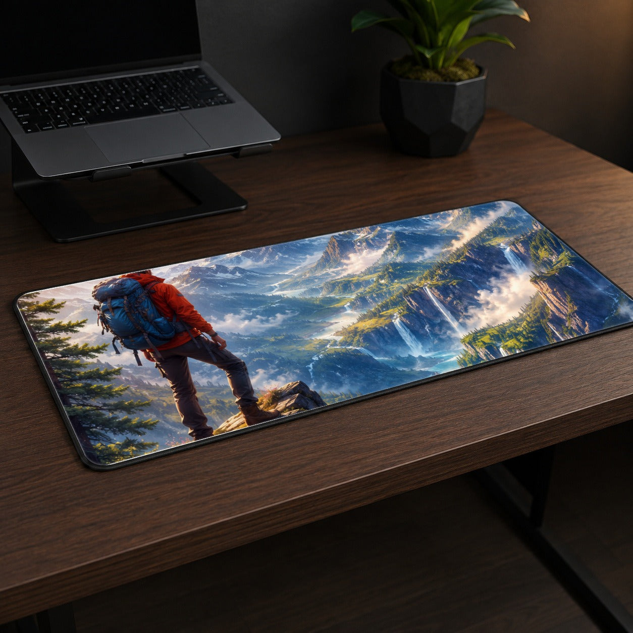 #pl[31.5x11.8 Inch (80x30cm)|Multicolor] Mountain Hiker Desk Mat 31.5x11.8 Inch, Alpine Valley Adventure