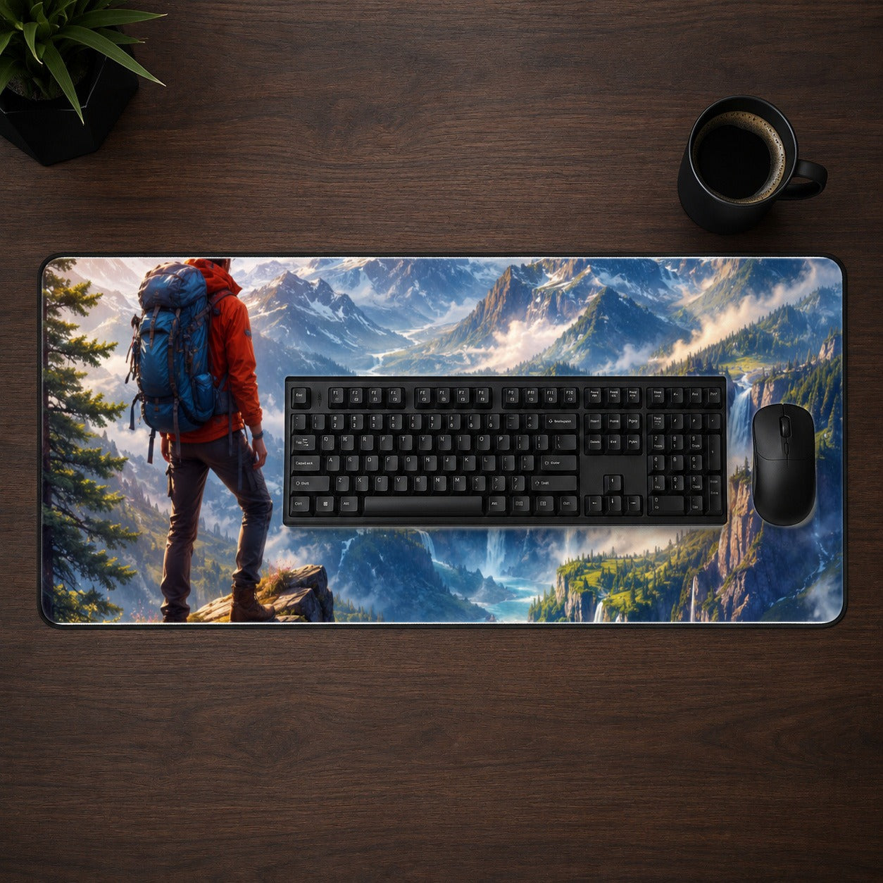 #pl[31.5x11.8 Inch (80x30cm)|Multicolor] Mountain Hiker Desk Mat 31.5x11.8 Inch, Alpine Valley Adventure