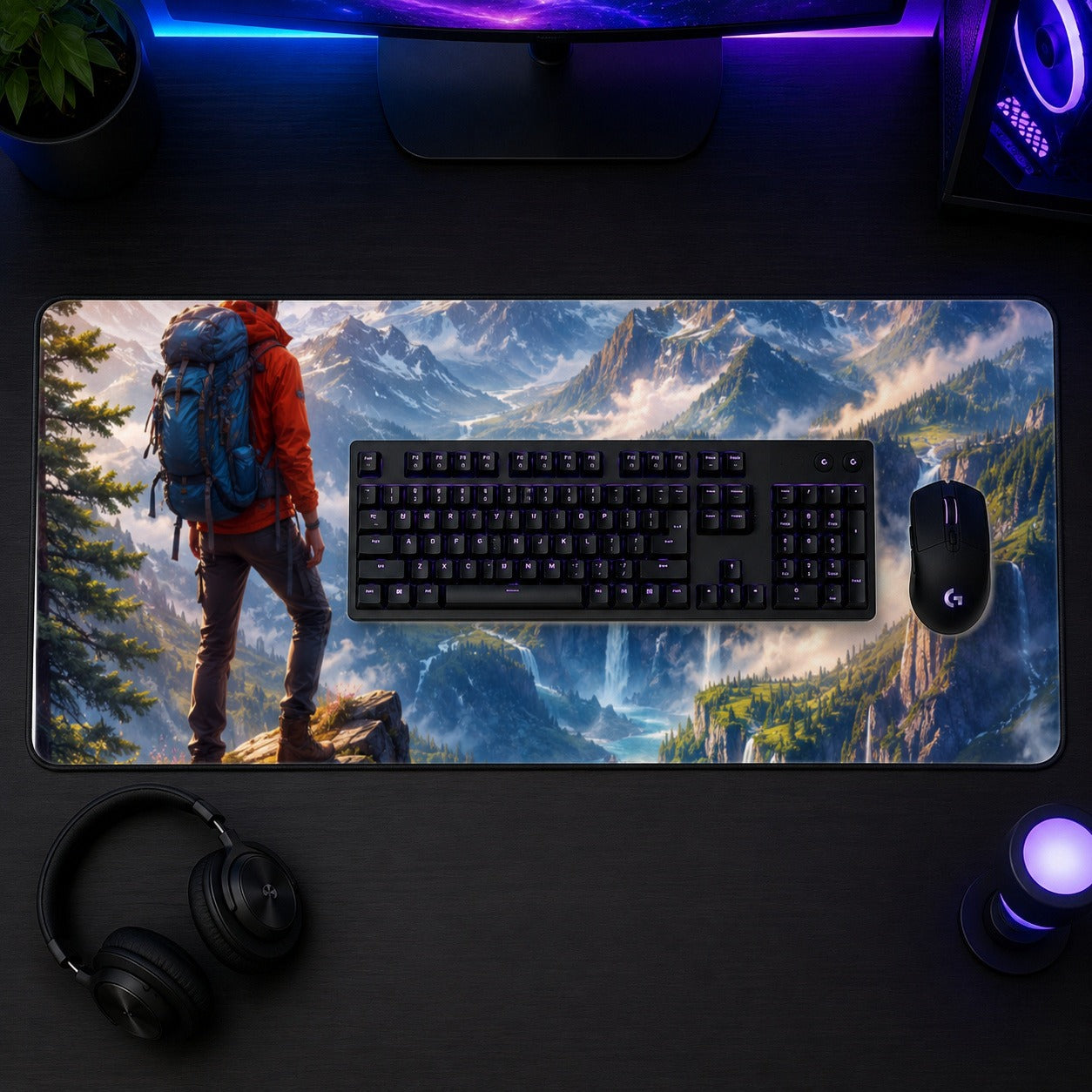 #pl[31.5x11.8 Inch (80x30cm)|Multicolor] Mountain Hiker Desk Mat 31.5x11.8 Inch, Alpine Valley Adventure