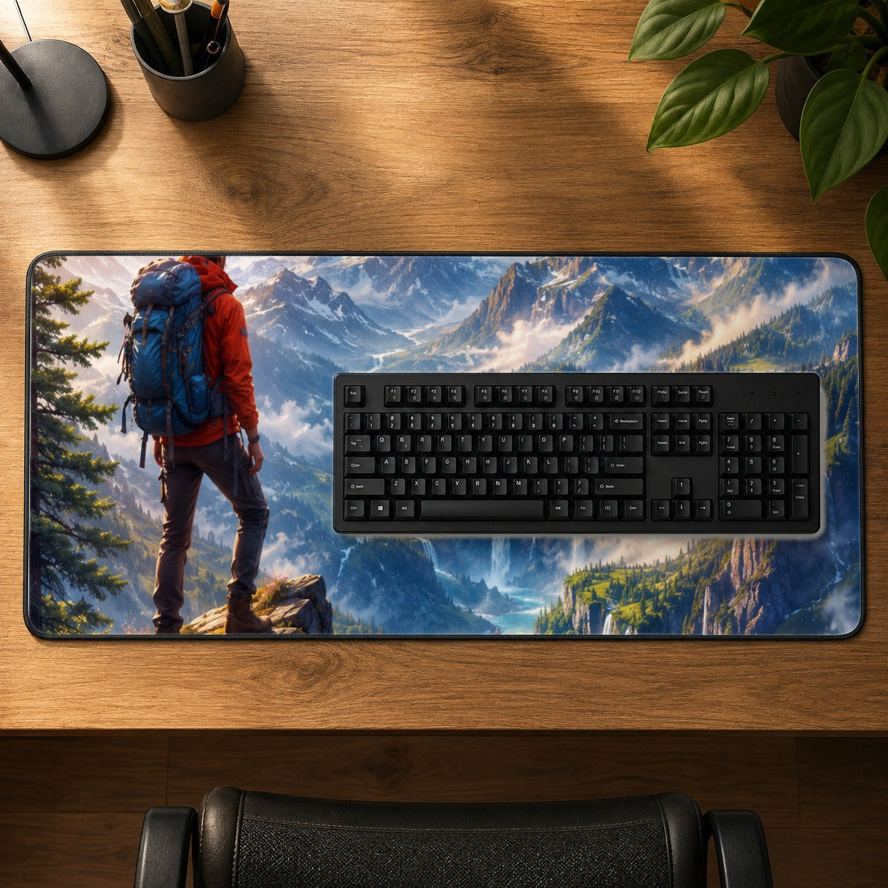 #pl[31.5x11.8 Inch (80x30cm)|Multicolor] Mountain Hiker Desk Mat 31.5x11.8 Inch, Alpine Valley Adventure