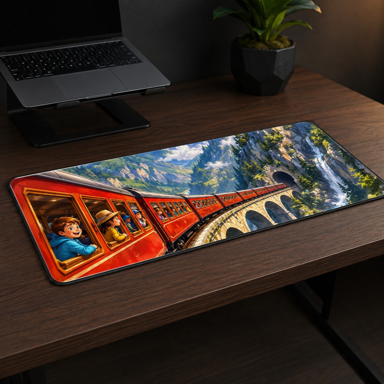 #pl[31.5x11.8 Inch (80x30cm)|Multicolor] Mountain Train Desk Mat 31.5x11.8 Inch, Alpine Railway Adventure