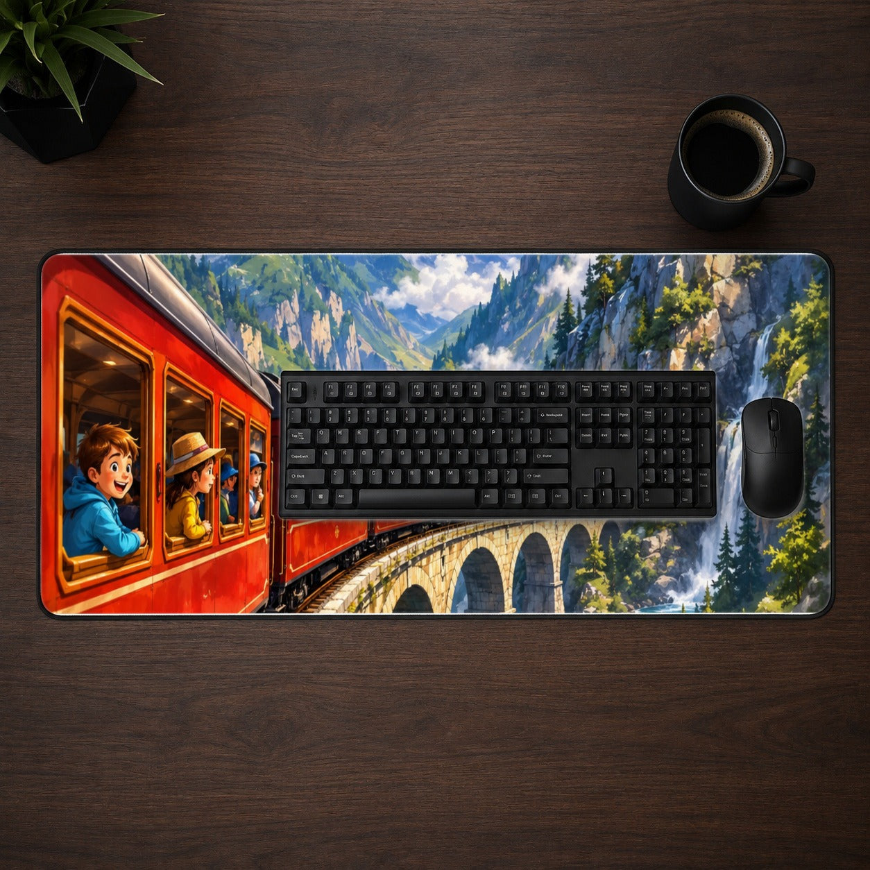 #pl[31.5x11.8 Inch (80x30cm)|Multicolor] Mountain Train Desk Mat 31.5x11.8 Inch, Alpine Railway Adventure
