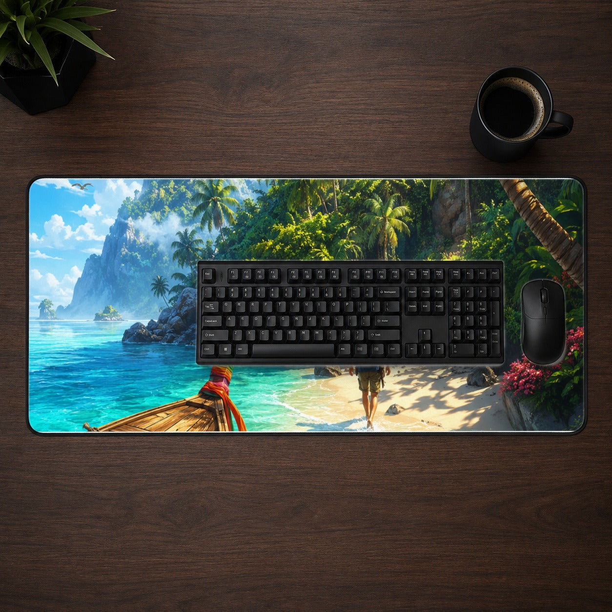 #pl[31.5x11.8 Inch (80x30cm)|Multicolor] Tropical Island Desk Mat 31.5x11.8 Inch, Lagoon Beach Adventure