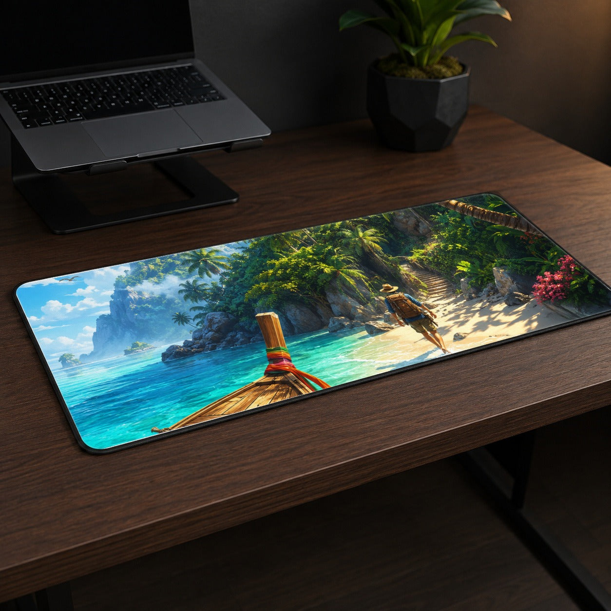 #pl[31.5x11.8 Inch (80x30cm)|Multicolor] Tropical Island Desk Mat 31.5x11.8 Inch, Lagoon Beach Adventure