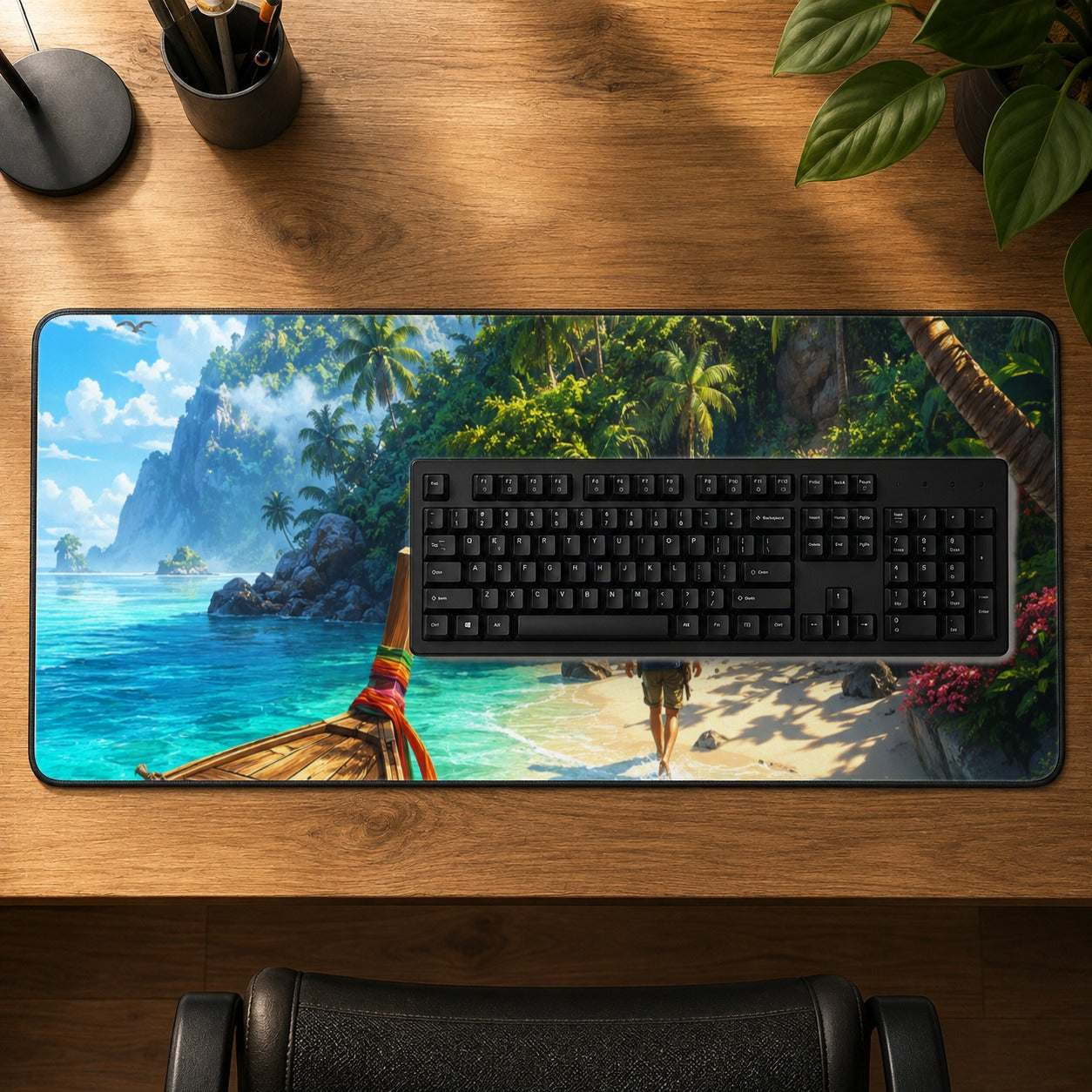 #pl[31.5x11.8 Inch (80x30cm)|Multicolor] Tropical Island Desk Mat 31.5x11.8 Inch, Lagoon Beach Adventure