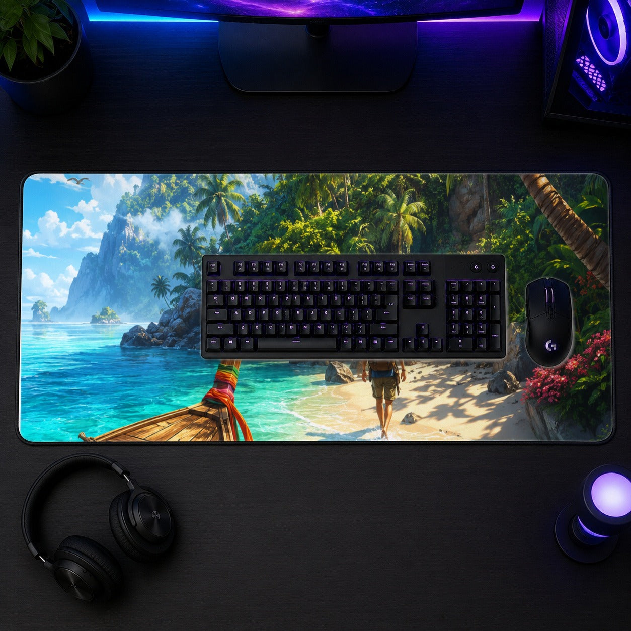 #pl[31.5x11.8 Inch (80x30cm)|Multicolor] Tropical Island Desk Mat 31.5x11.8 Inch, Lagoon Beach Adventure