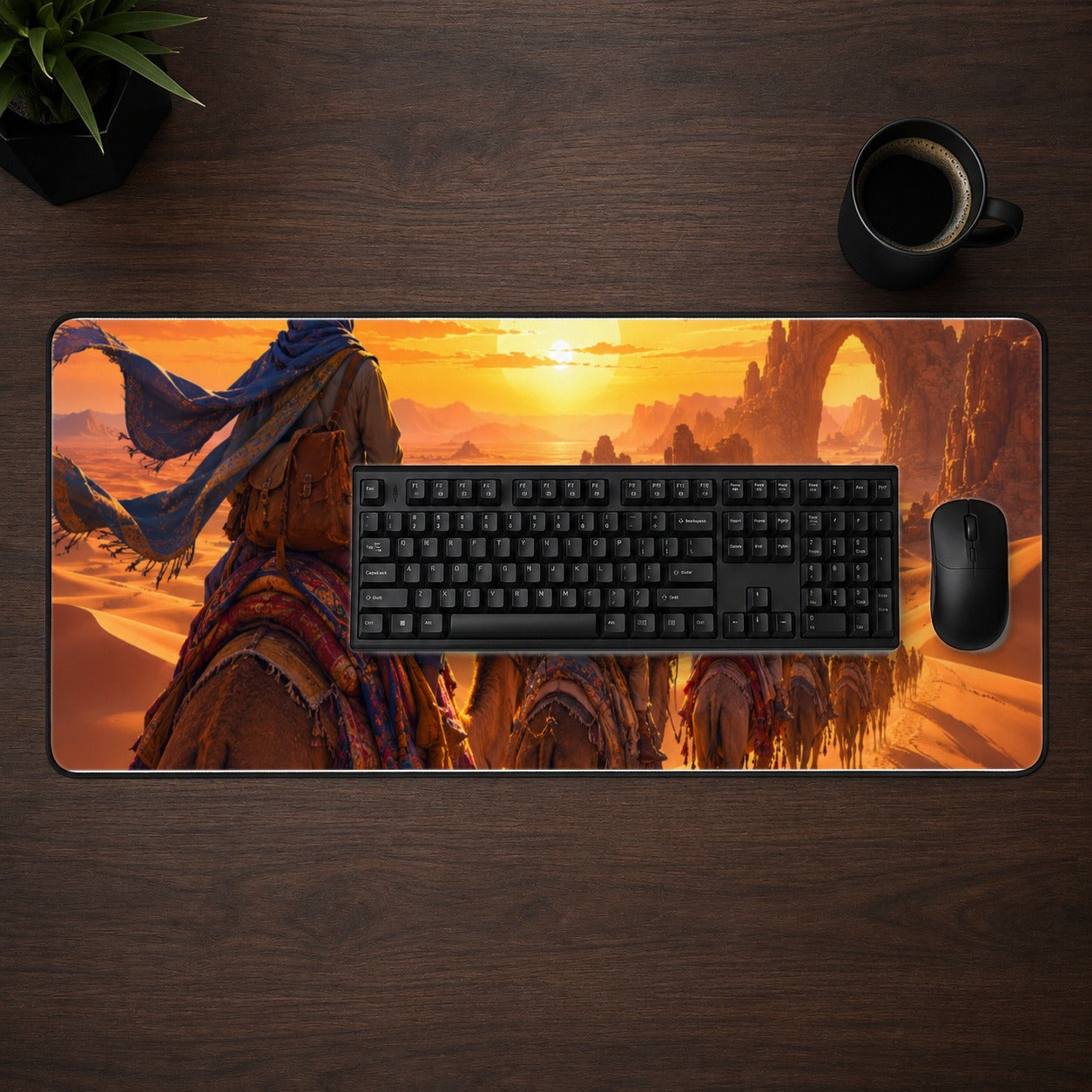 #pl[31.5x11.8 Inch (80x30cm)|Multicolor] Desert Caravan Desk Mat 31.5x11.8 Inch, Camel Sunset Adventure
