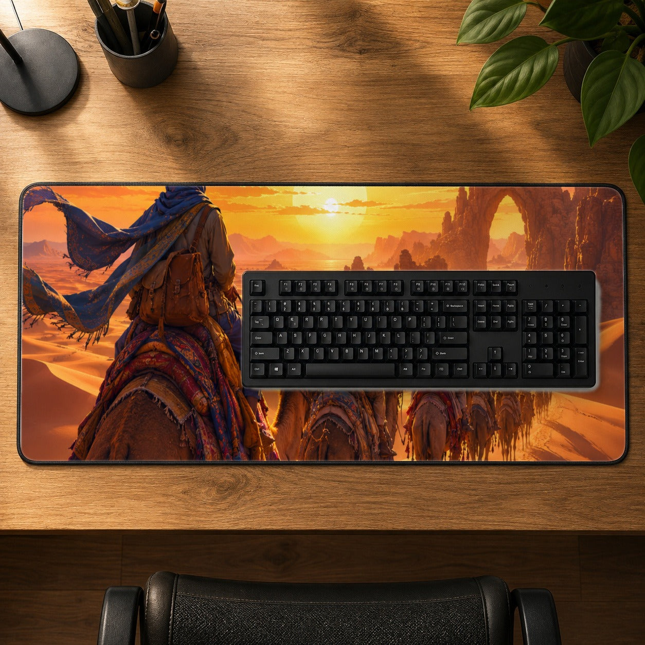 #pl[31.5x11.8 Inch (80x30cm)|Multicolor] Desert Caravan Desk Mat 31.5x11.8 Inch, Camel Sunset Adventure