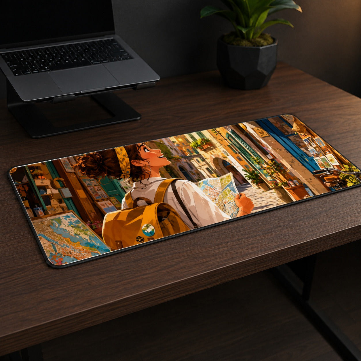 #pl[31.5x11.8 Inch (80x30cm)|Multicolor] City Traveler Desk Mat 31.5x11.8 Inch, Colorful Old Town Adventure