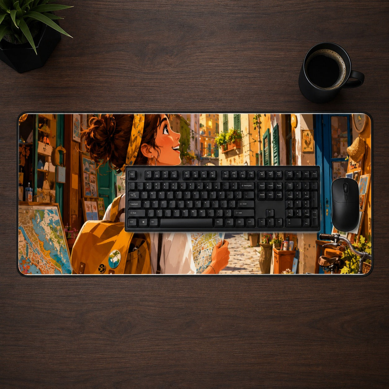 #pl[31.5x11.8 Inch (80x30cm)|Multicolor] City Traveler Desk Mat 31.5x11.8 Inch, Colorful Old Town Adventure
