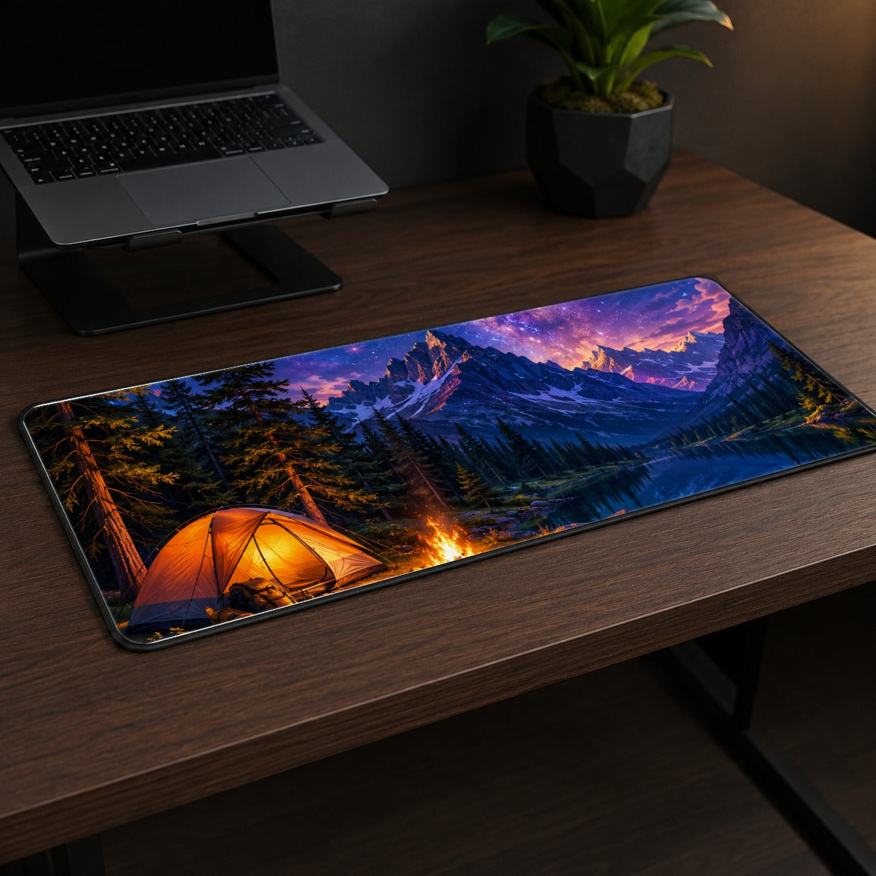 #pl[31.5x11.8 Inch (80x30cm)|Multicolor] Milky Way Camping Desk Mat 31.5x11.8 Inch, Mountain Lake Night