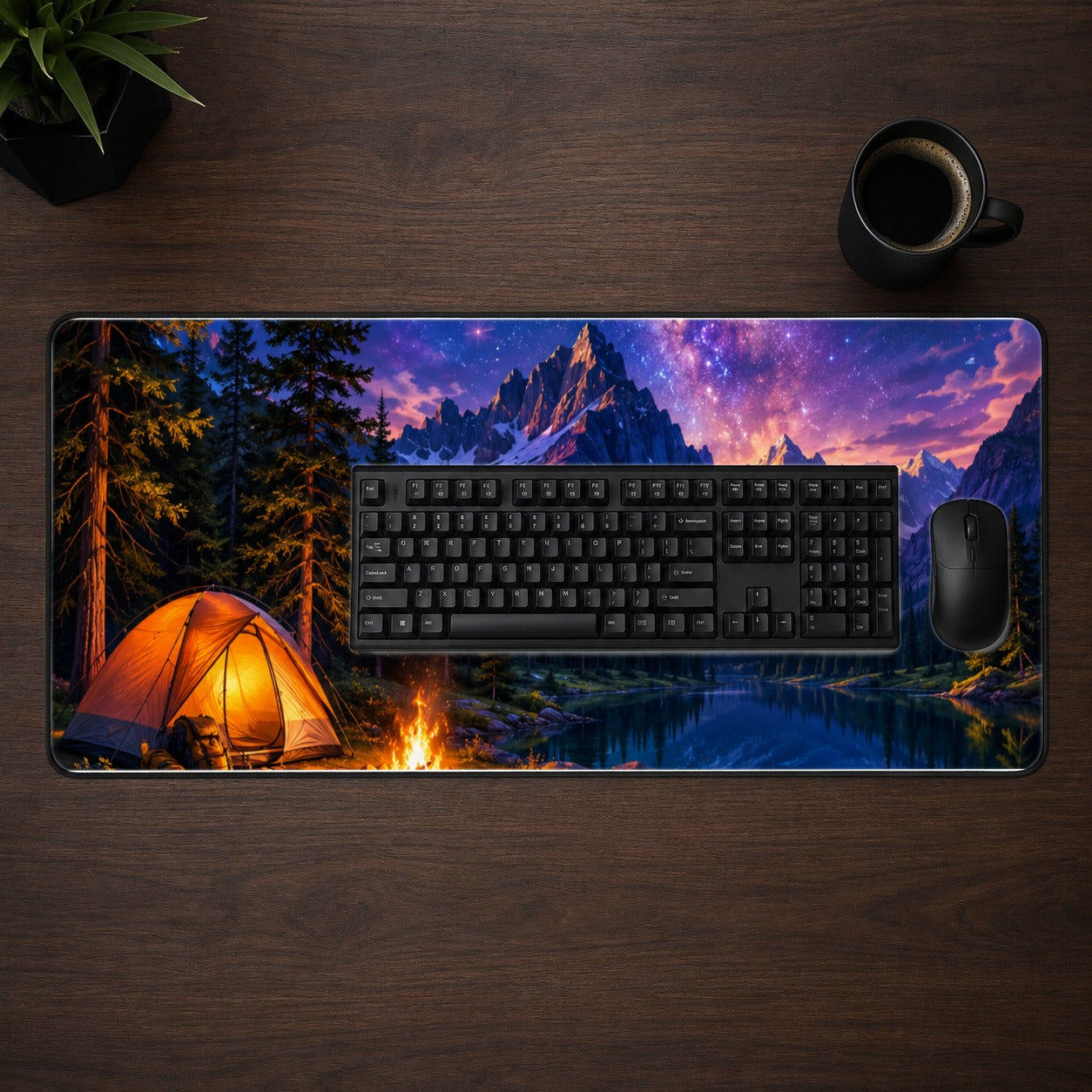 #pl[31.5x11.8 Inch (80x30cm)|Multicolor] Milky Way Camping Desk Mat 31.5x11.8 Inch, Mountain Lake Night