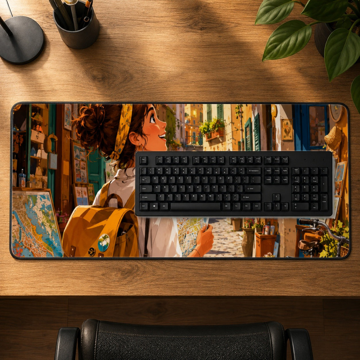 #pl[31.5x11.8 Inch (80x30cm)|Multicolor] City Traveler Desk Mat 31.5x11.8 Inch, Colorful Old Town Adventure