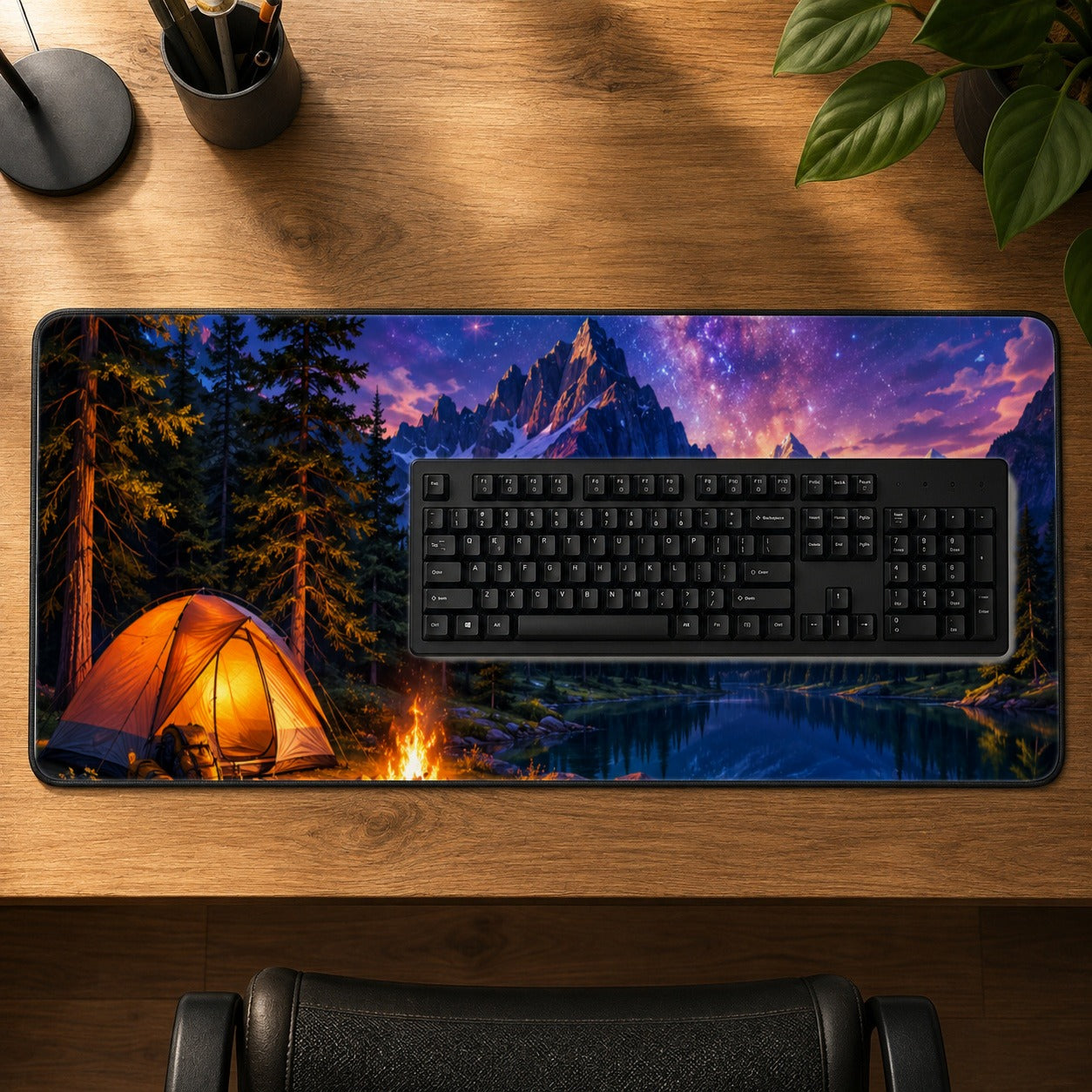 #pl[31.5x11.8 Inch (80x30cm)|Multicolor] Milky Way Camping Desk Mat 31.5x11.8 Inch, Mountain Lake Night