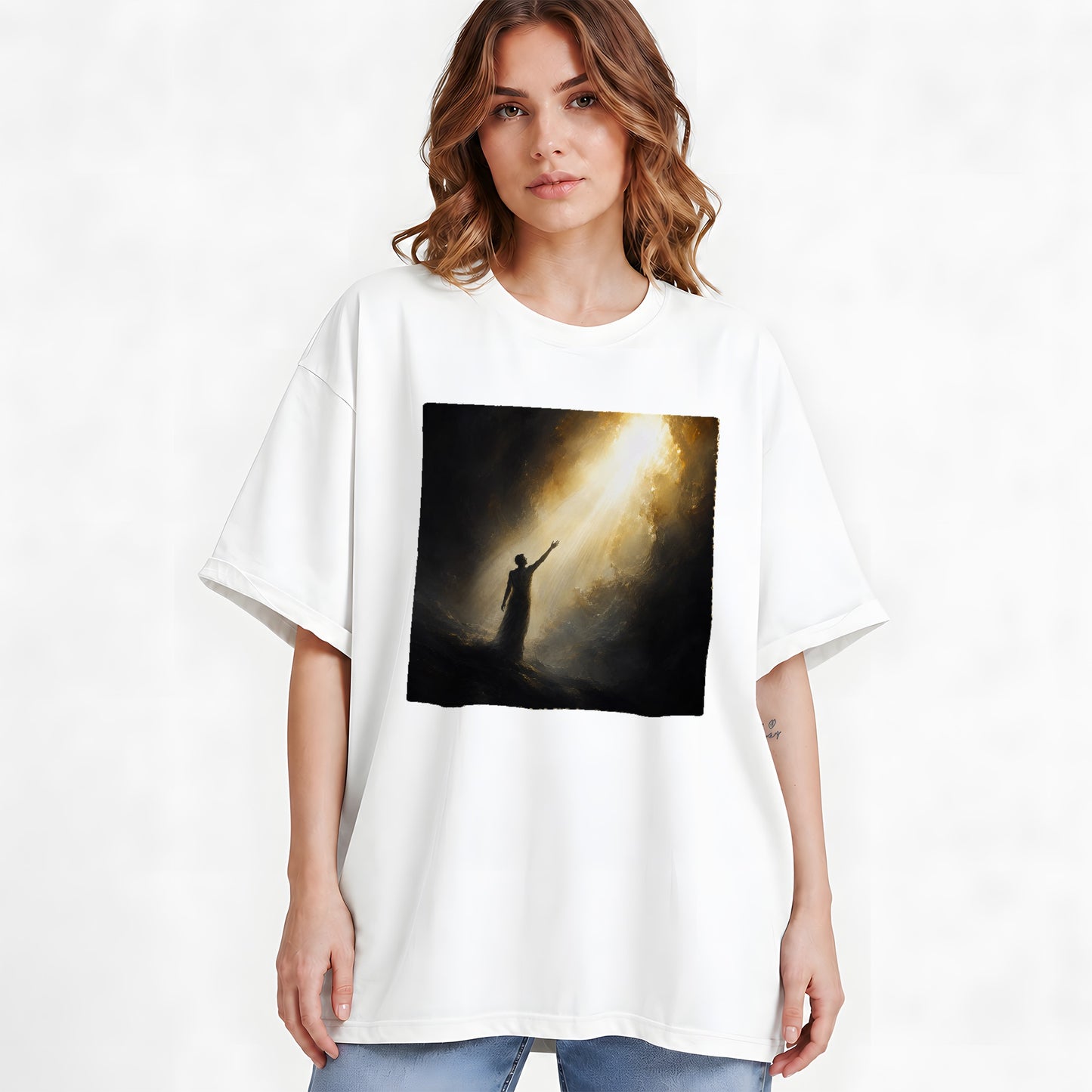 #pl[White] Reaching for Light Graphic T-Shirt, Hopeful Inspirational Art