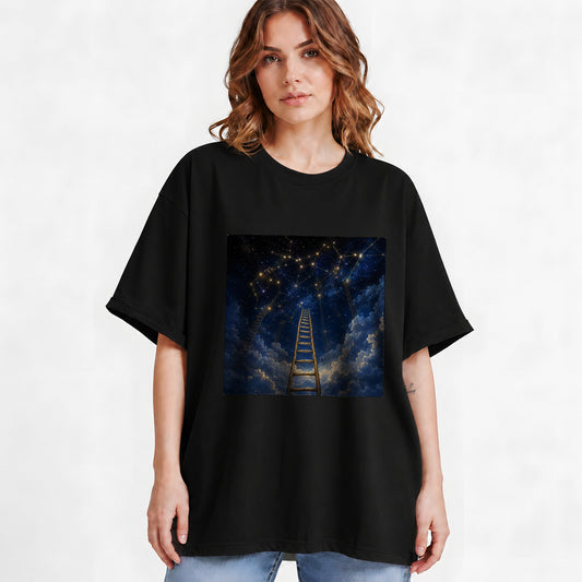 #pl[Black] Ladder to the Stars Graphic T-Shirt, Celestial Dream Design