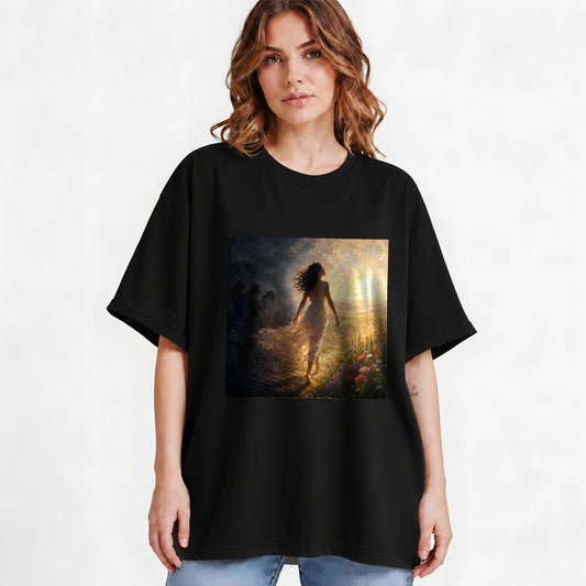 #pl[Black] Into the Light Graphic T-Shirt, Hopeful Sunrise Journey Design