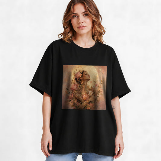 #pl[Black] Floral Woman Graphic T-Shirt, Self Embrace Botanical Portrait