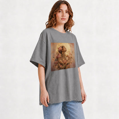 #pl[Gray] Floral Woman Graphic T-Shirt, Self Embrace Botanical Portrait