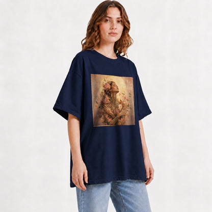 #pl[Navy] Floral Woman Graphic T-Shirt, Self Embrace Botanical Portrait