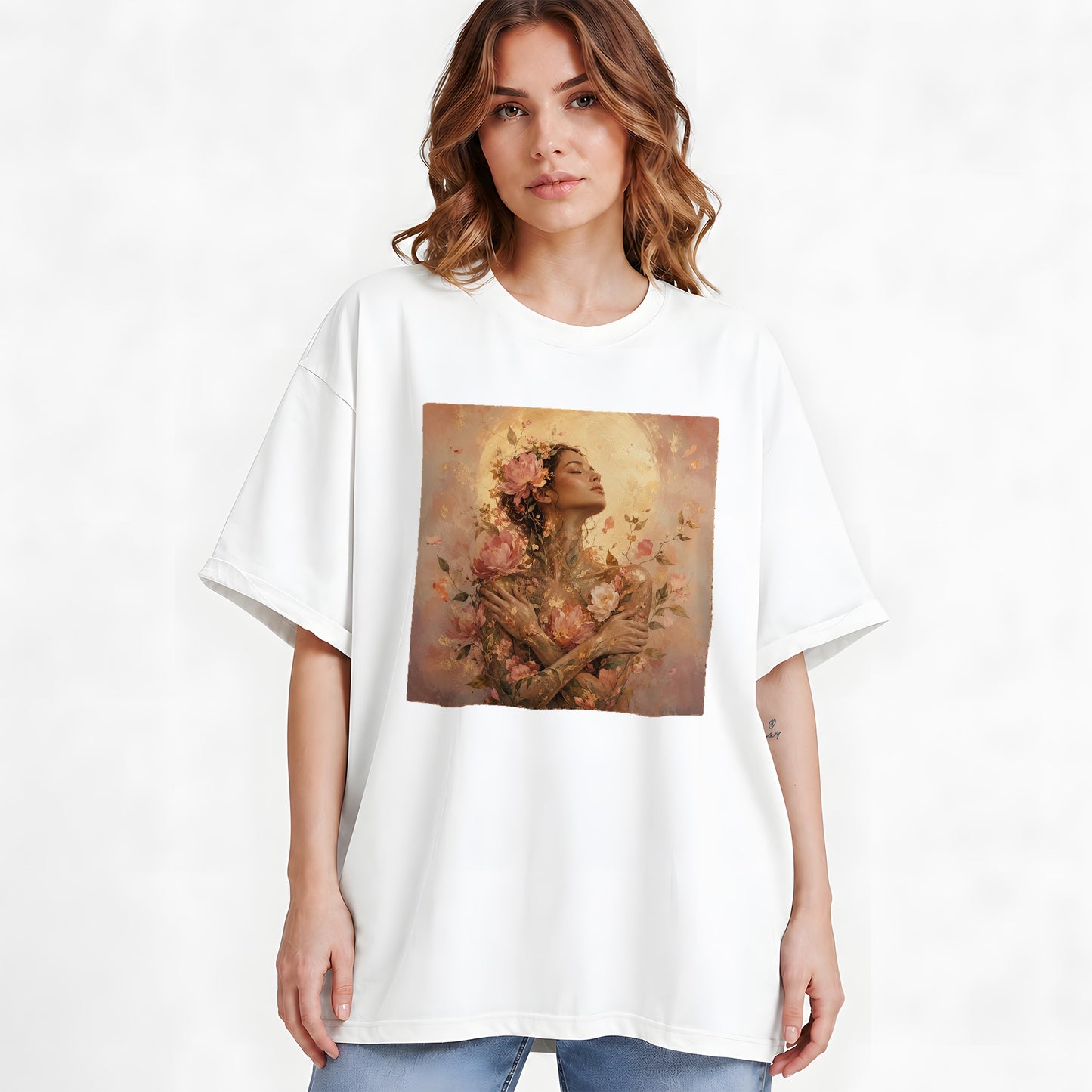 #pl[White] Floral Woman Graphic T-Shirt, Self Embrace Botanical Portrait