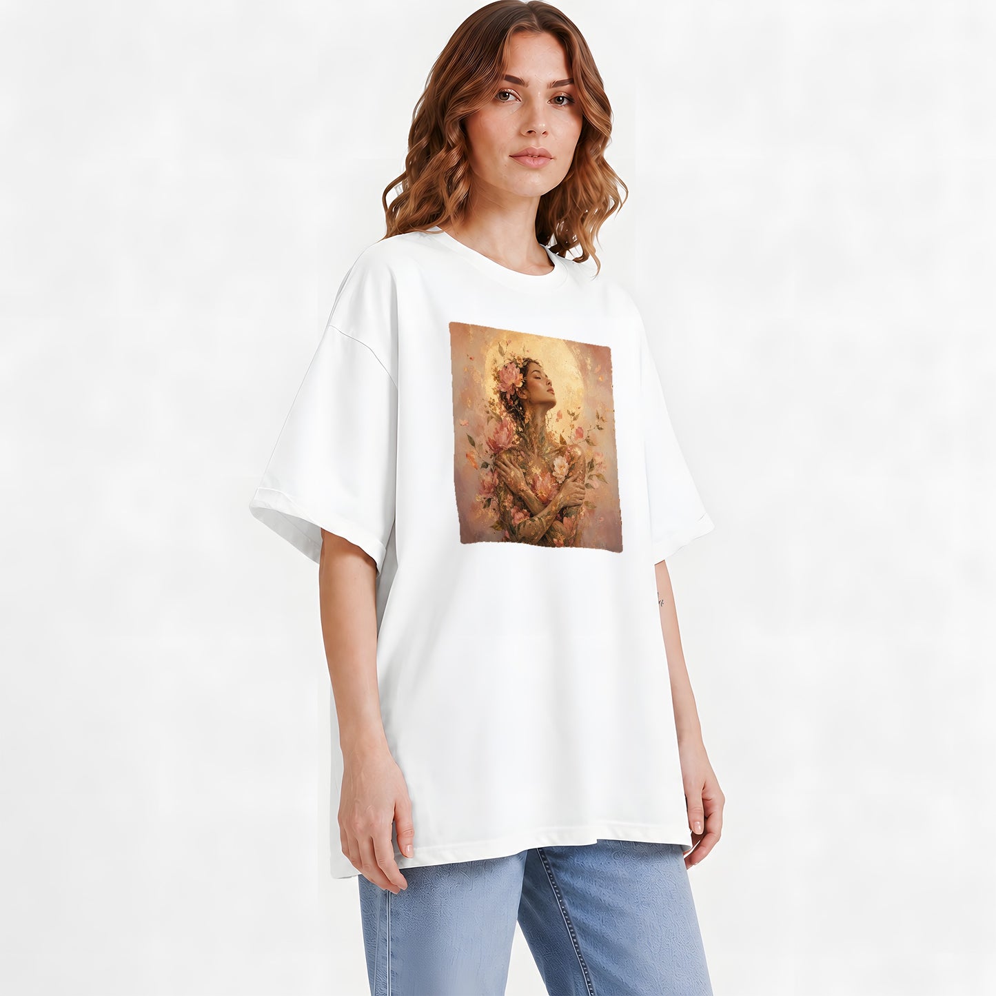 #pl[White] Floral Woman Graphic T-Shirt, Self Embrace Botanical Portrait