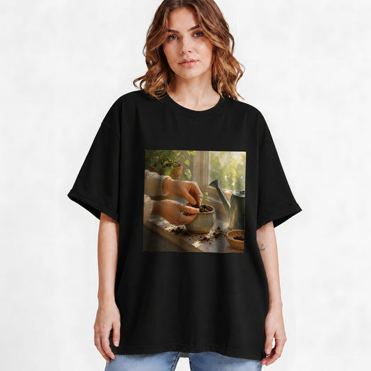 #pl[Black] Planting Seedling Graphic T-Shirt, Gardening Growth Illustration