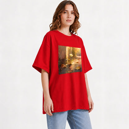 #pl[Red] Resilient White Flower Graphic T-Shirt, Hopeful Nature Art