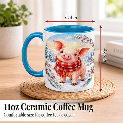 #pl[11oz|Blue] Watercolor Pig Coffee Mug, Winter Pig Mug, Ceramic Cup