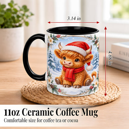 #pl[11oz|Black] Christmas Highland Cow Coffee Mug, Winter Cow Mug, Ceramic Cup