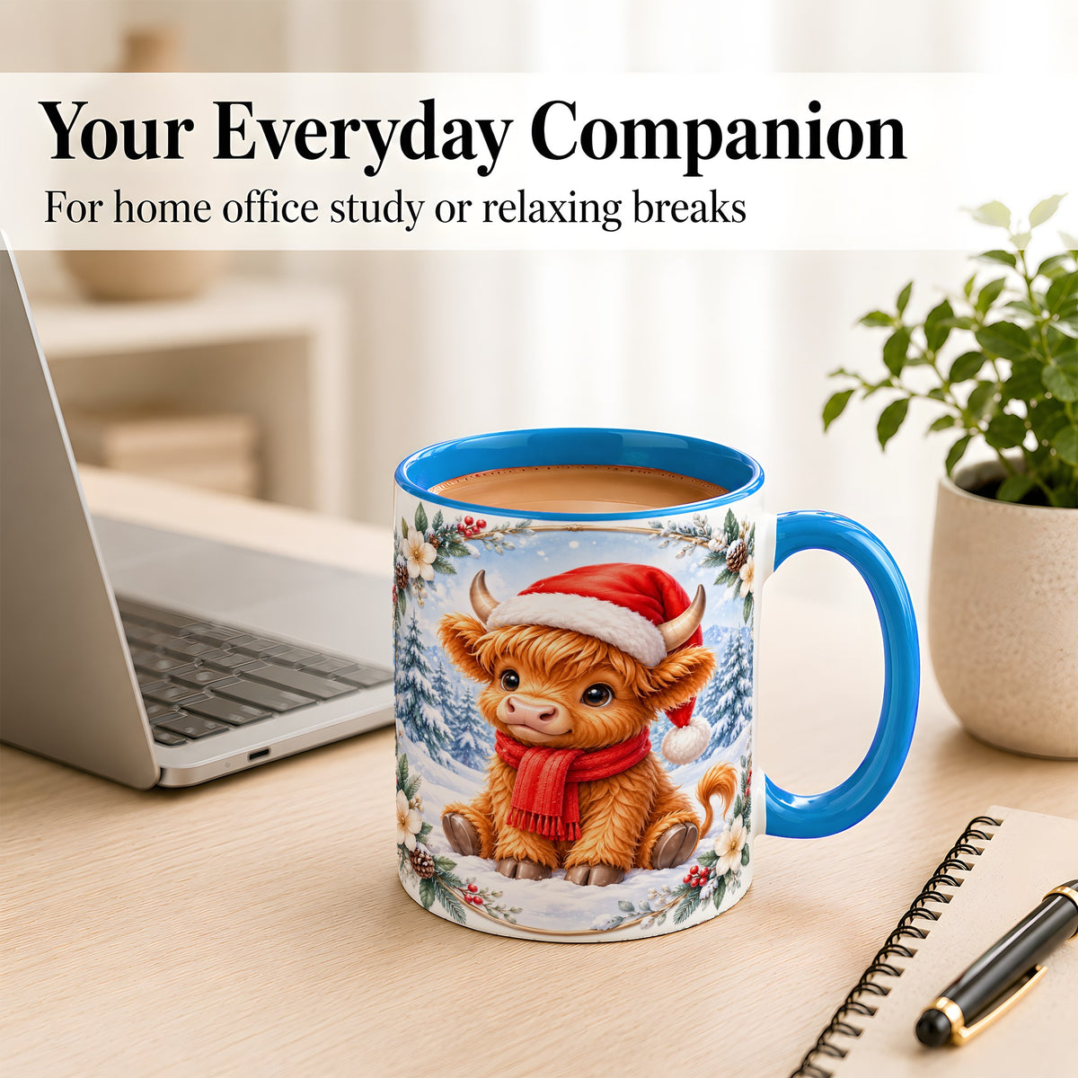 #pl[11oz|Blue] Christmas Highland Cow Coffee Mug, Winter Cow Mug, Ceramic Cup
