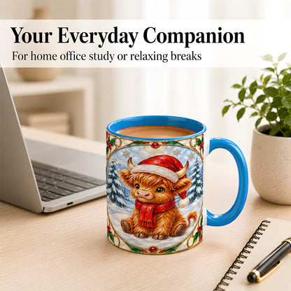 #pl[11oz|Blue] Highland Cow Coffee Mug, Stained Glass Style Cow Mug, Ceramic Cup
