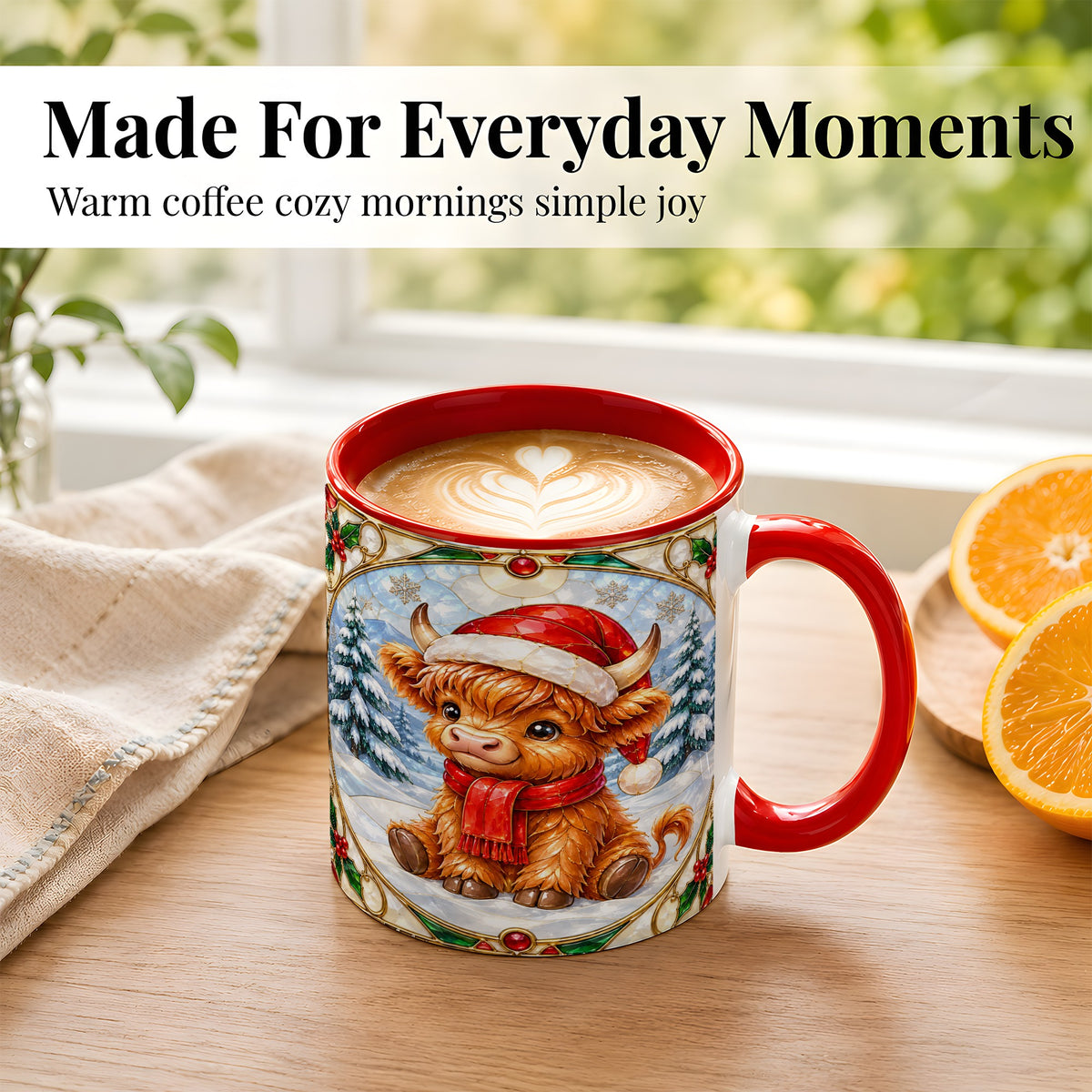 #pl[11oz|Red] Highland Cow Coffee Mug, Stained Glass Style Cow Mug, Ceramic Cup