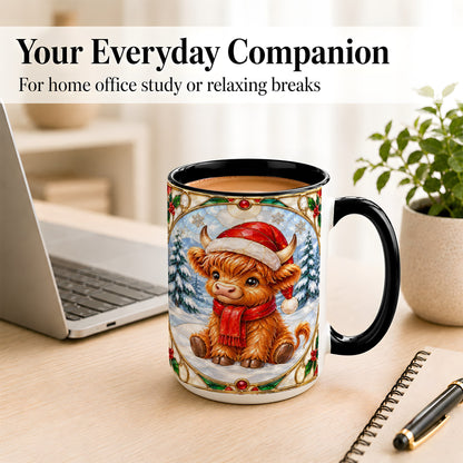 #pl[15oz|Black] Highland Cow Coffee Mug, Stained Glass Style Cow Mug, Ceramic Cup