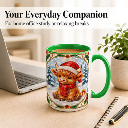 #pl[15oz|Green] Highland Cow Coffee Mug, Stained Glass Style Cow Mug, Ceramic Cup