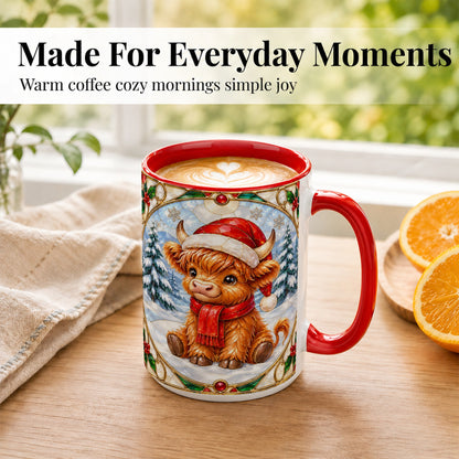 #pl[15oz|Red] Highland Cow Coffee Mug, Stained Glass Style Cow Mug, Ceramic Cup