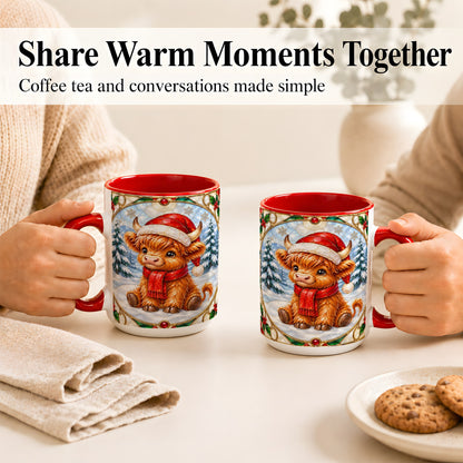 #pl[15oz|Red] Highland Cow Coffee Mug, Stained Glass Style Cow Mug, Ceramic Cup