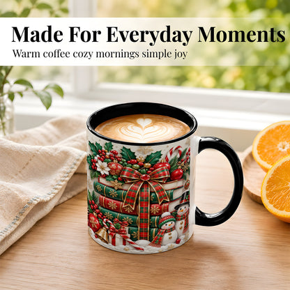 #pl[11oz|Black] Classic Book Stack Coffee Mug, Snowman Christmas Mug, Ceramic Cup