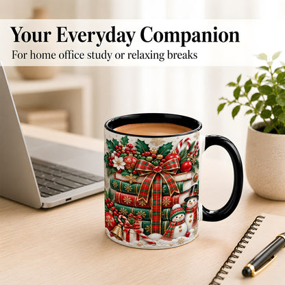#pl[11oz|Black] Classic Book Stack Coffee Mug, Snowman Christmas Mug, Ceramic Cup