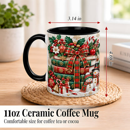 #pl[11oz|Black] Classic Book Stack Coffee Mug, Snowman Christmas Mug, Ceramic Cup