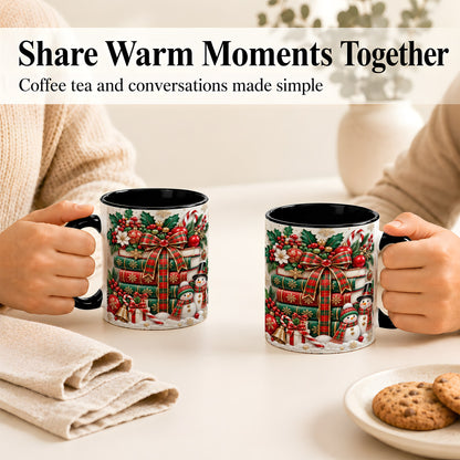 #pl[11oz|Black] Classic Book Stack Coffee Mug, Snowman Christmas Mug, Ceramic Cup