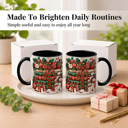 #pl[11oz|Black] Classic Book Stack Coffee Mug, Snowman Christmas Mug, Ceramic Cup